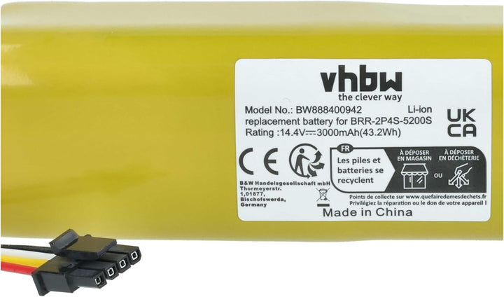 vhbw Akku kompatibel mit Xiaomi Roborock S6 S602-00 XM200009 RSD0070CE Saugroboter (3000 mAh, 14,4 V