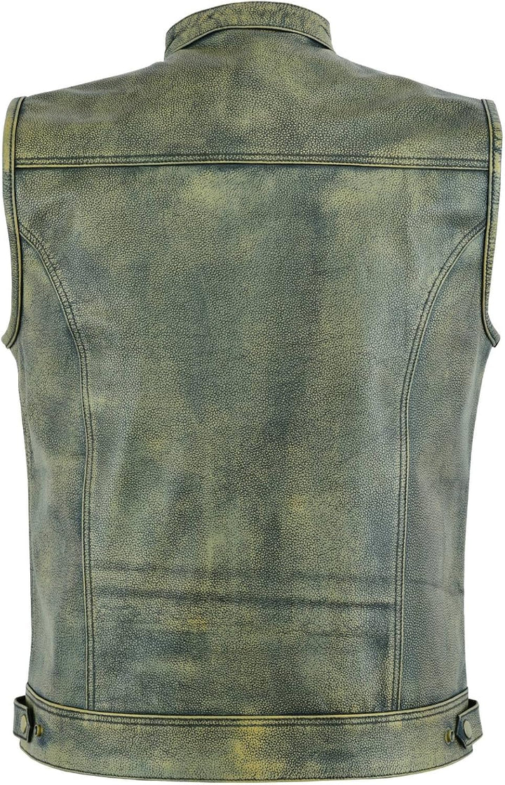 Herren Top Grain Sons of Anarchy Distressed Biker Leder Weste – Vintage Motorrad Weste, 46