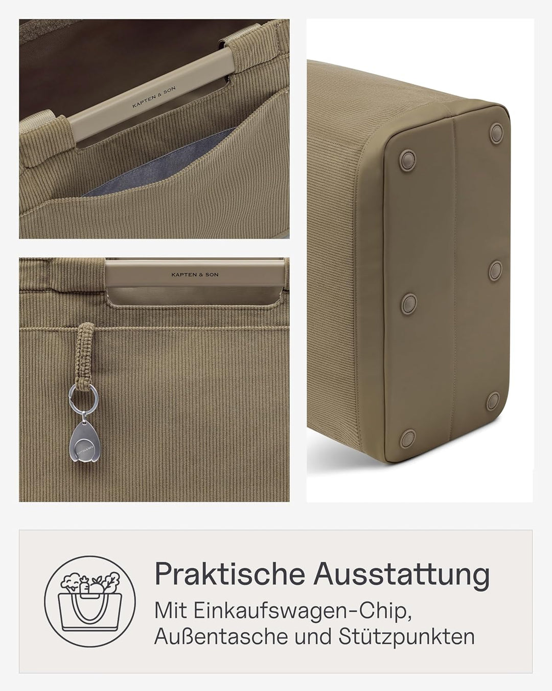 Kapten &amp; Son Vaasa Einkaufskorb faltbar Cord Dusty Khaki 25 L | Korb Kord Grün | Inklusive Einkaufsw