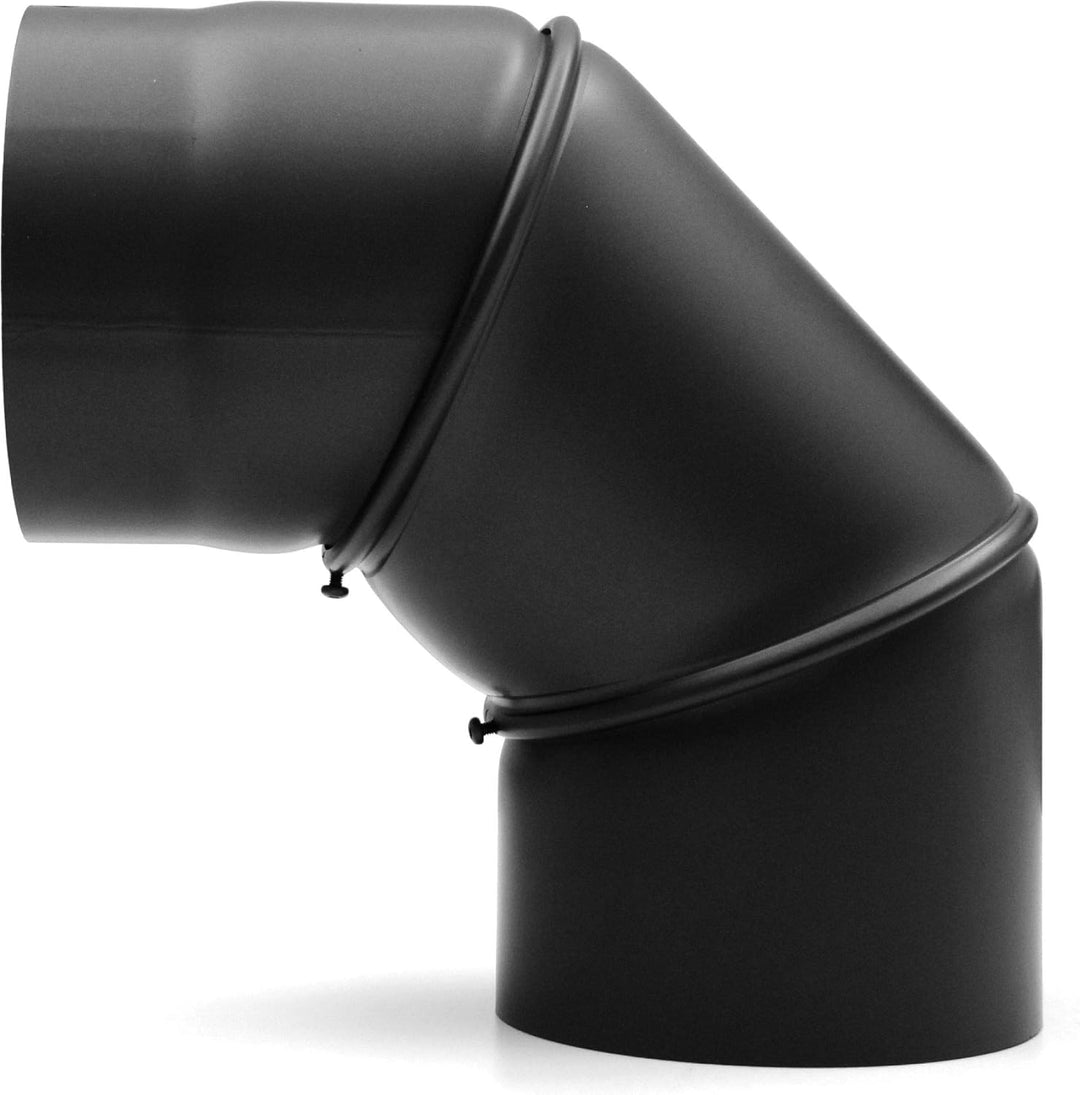 raik Rauchrohrbogen/Ofenrohrbogen 0-90° drehbar 3-teilig 130 mm Durchmesser Stahlblech 2 mm Schwarz
