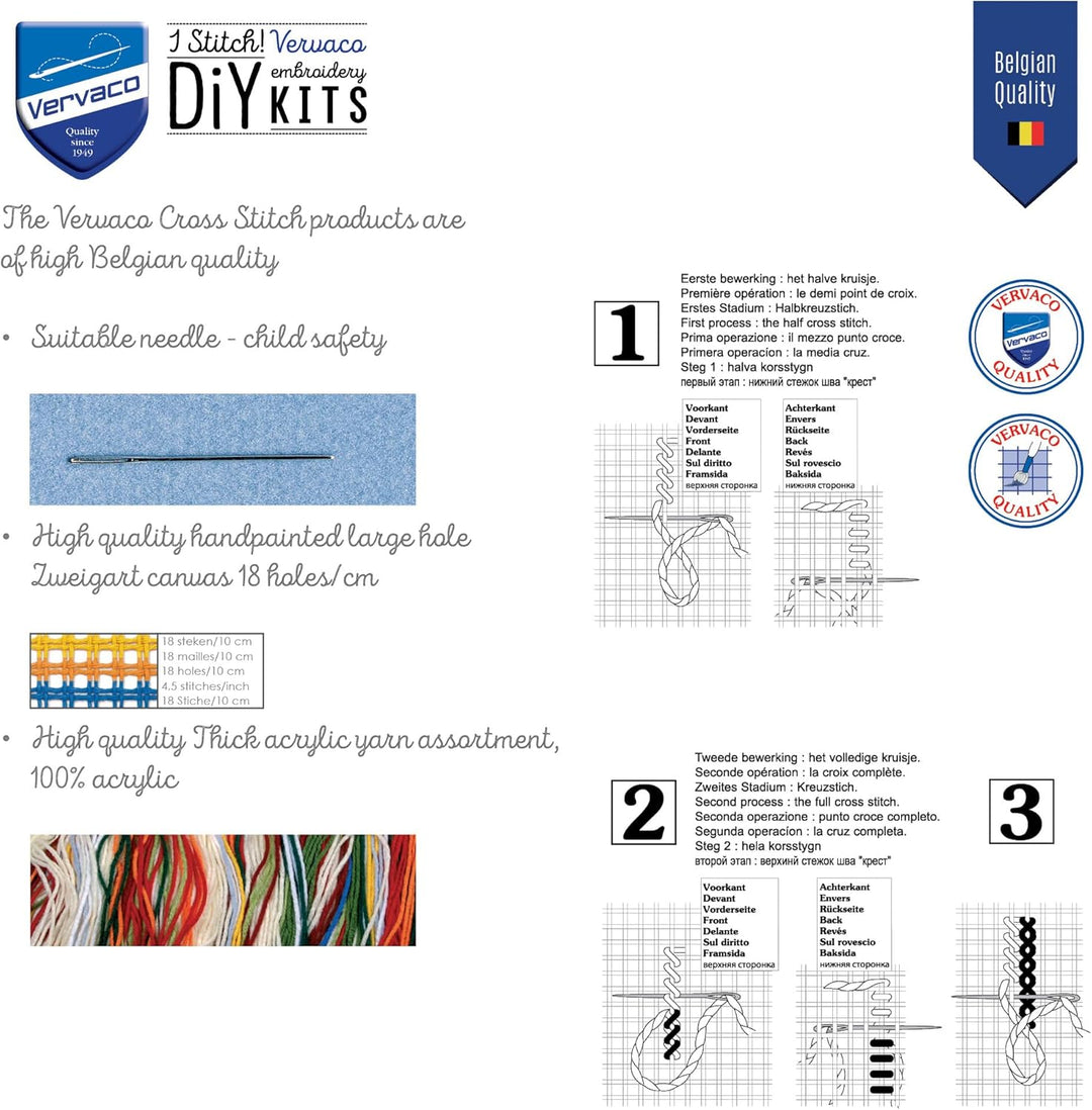 Vervaco Kreuzstichkissen Schlafendes Rehkitz Kreuzstichpackung, Stramin, Weiss, 40 x 40 x 0,3 cm