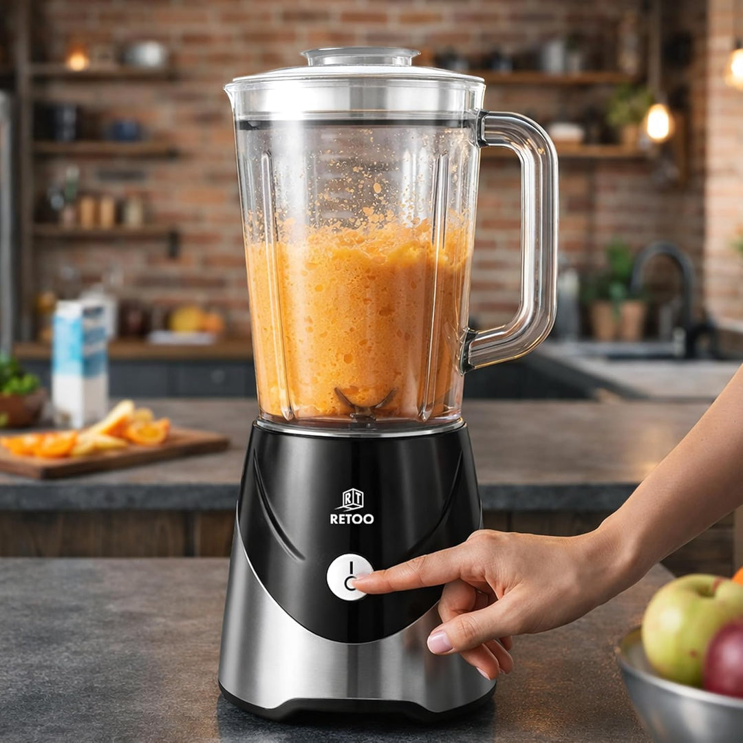 Retoo Blender Standmixer 10-in-1, 1,2L Edelstahl, 2x Bidons, Smoothie Maker mit Ice-Crush Funktion,