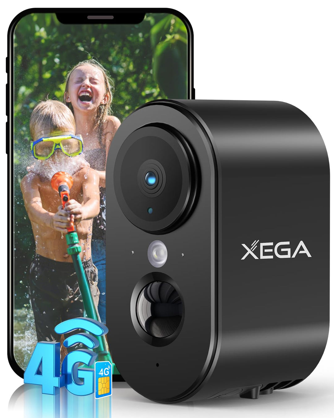 Xega 4G LTE Überwachungskamera Aussen Innen mit SIM Karte, 2K HD Ohne WLAN Kamera Tragbare, 6000mAh