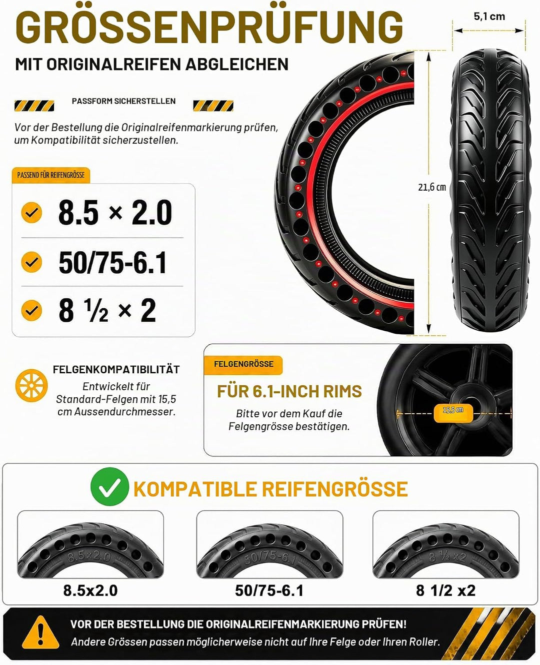 BABEJIA 2 Stück 50/75-6.1 Scooter Reifen für Xiaomi Elektroroller Pro 2 / M365 / M365 Pro / 1S / Ess