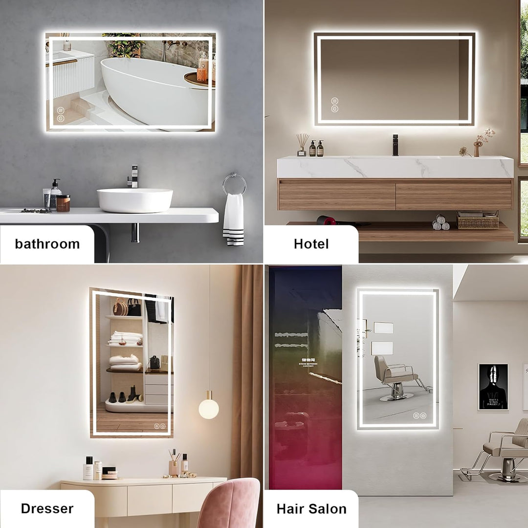 baklon Badspiegel mit Beleuchtung 100x60cm, Badezimmerspiegel Wandspiegel und Touch-Schalter, IP65-L