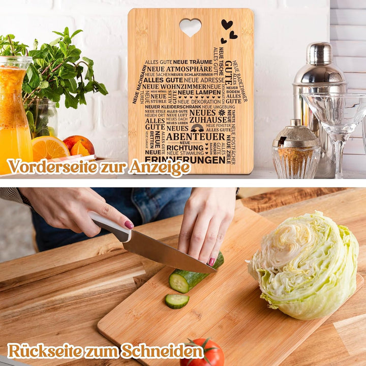 Einzugsgeschenke Haus - Bambus Schneidebrett Geschenk zum Einzug ins Haus, Richtfest Geschenk, Einwe