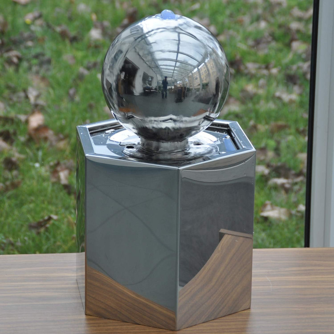 Köhko® Springbrunnen Ø 20 cm mit LED-Beleuchtung in hexagonischen Edelstahlbecken hochglanzpoliert G