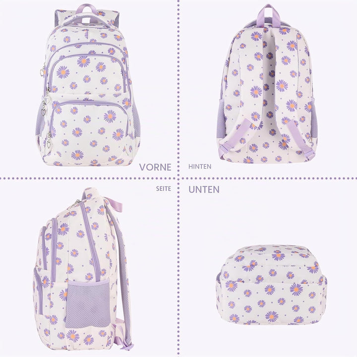 Schulrucksack Mädchen Teenager Damen Schultasche Rucksack Set Gänseblümchen Schulranzen für Mädchen