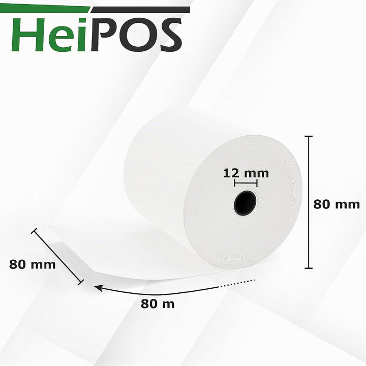 HeiPOS 5x Thermorollen 80mm x 80m x 12mm (Ø 80mm) - Kassenrollen für Epson TM-T88, Star, Citizen, Me
