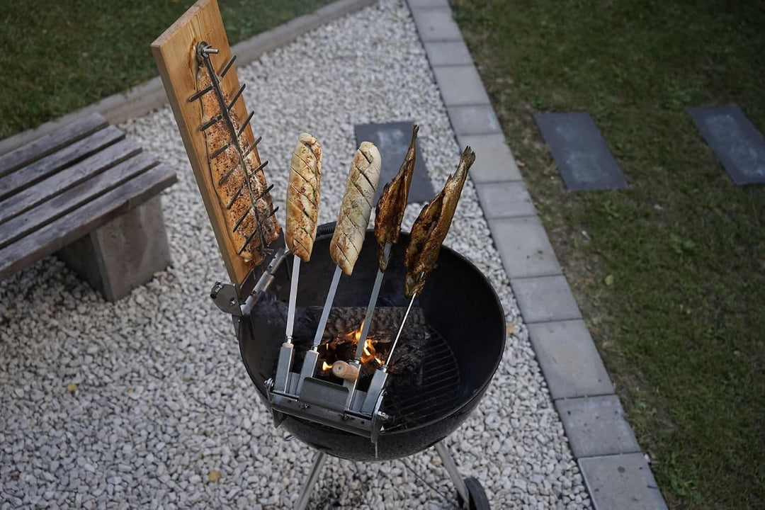 XXL Profi Flammlachsbrett ~ RASTVERSTELLUNG ~ Feuerschale Kugelgrill Flammlachs Flammlachsbretter (S