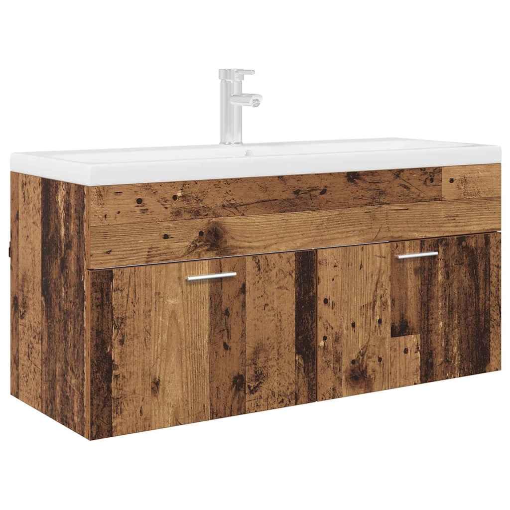 vidaXL Waschbeckenunterschrank mit Speicher Altholz Holzwerkstoff, Badezimmer Aufbewahrung, moderner