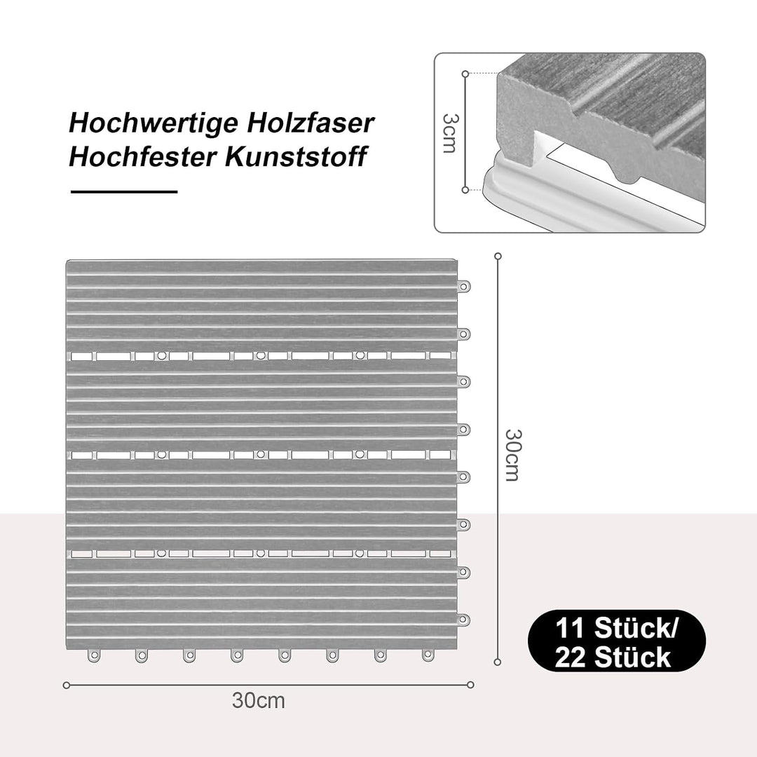 Laneetal 22er Set WPC Holz Fliese Terrassenfliesen klicksystem 30x30cm für Terrasse und Balkon Boden