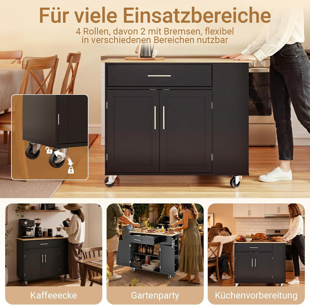 SoBuy Küchenwagen mit feststellbaren Rollen &amp; 3 Seitenablagen 99x40x84,3 cm | Kücheninsel mit grosse