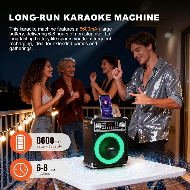 Karaoke-Maschine mit 2 kabellosen Mikrofonen, tragbarer Bluetooth-Lautsprecher für Erwachsene und Ki