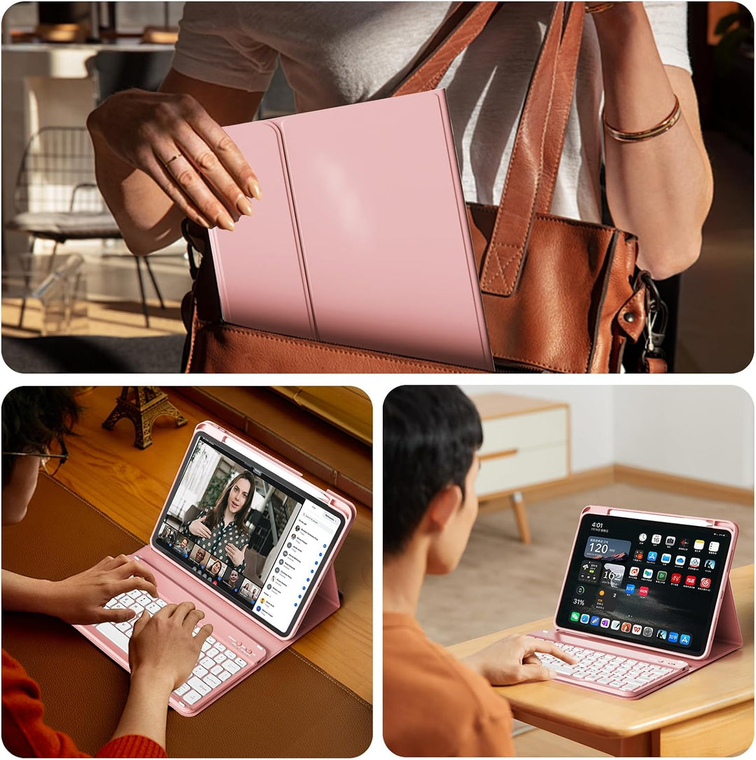 Hülle mit Tastatur für iPad A16 11/10 Generation (2025/2022, 11/10.9 Zoll) mit Stifthalter, Magnetis