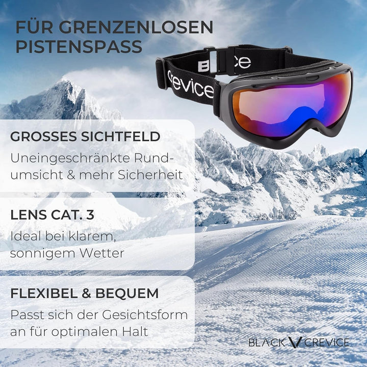 Black Crevice Skibrille mit Doppel-Spiegelscheibe I Ski-Brille in verschiedenen Farben I bruchfeste
