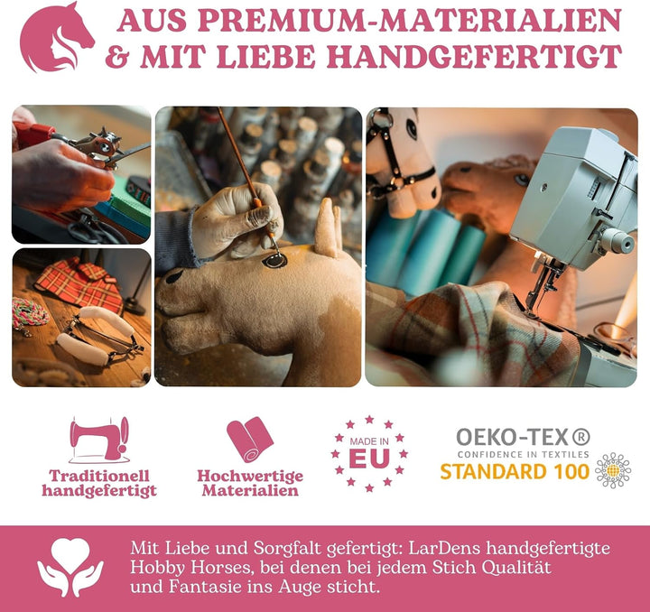 LarDen Hobby Horse Zubehör SeilSet - Halfter mit Zügel &amp; Halsring für Steckenpferd - Braun, Rot - St