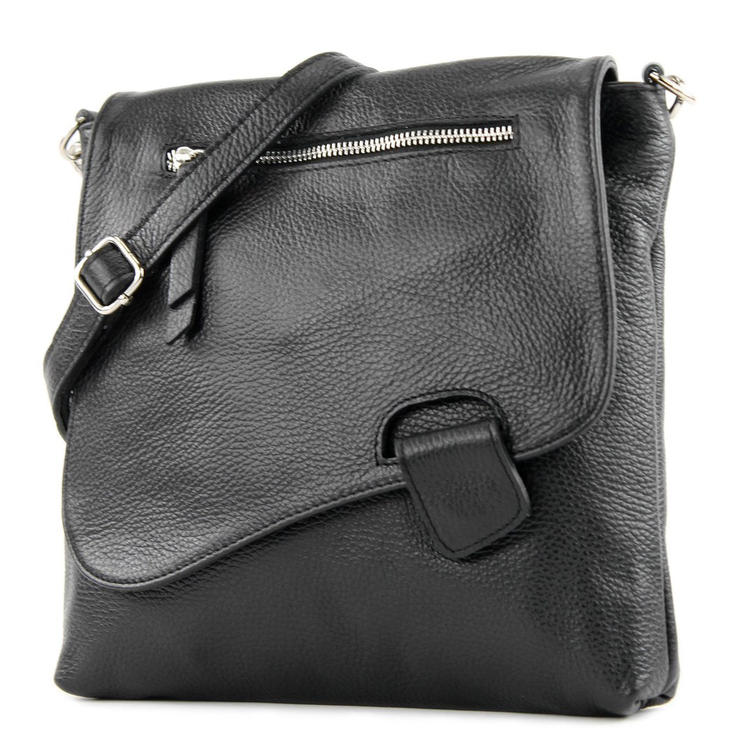 modamoda de - T146 - ital. Umhängetasche Schultertasche aus Leder Schwarz2021, Schwarz2021