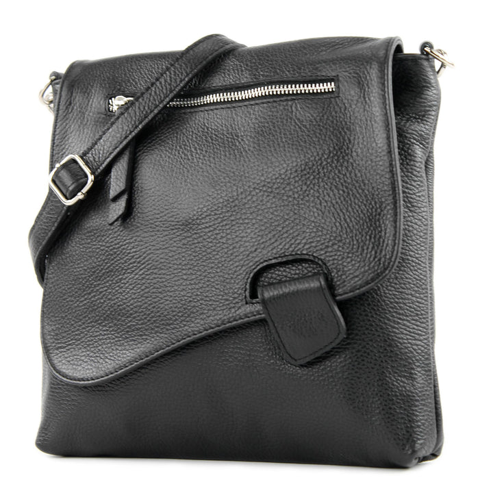 modamoda de - T146 - ital. Umhängetasche Schultertasche aus Leder Schwarz2021, Schwarz2021