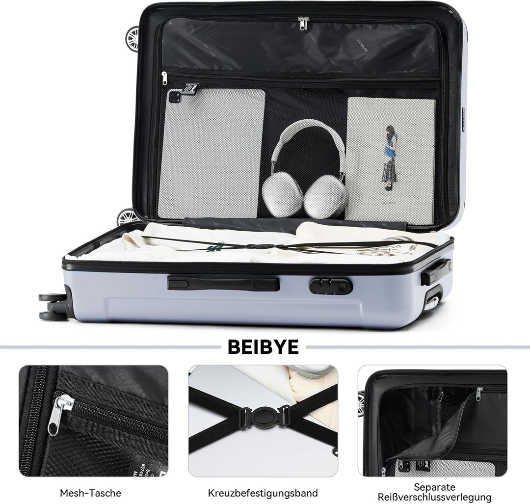 BEIBYE Zwillingsrollen Hardcase Reisekoffer Koffer Trolleys Hartschale in XL-L-M in 14 Farben (Silbe