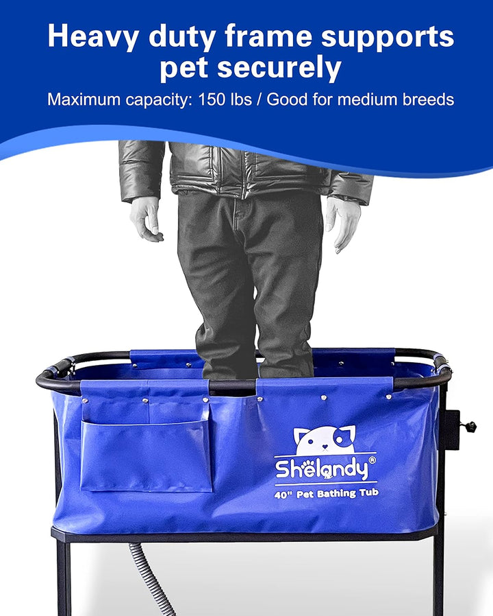 SHELANDY Haustierbadewanne, 101,6 cm, für Hunde und Katzen Blau, Schwarz, Blau, Schwarz
