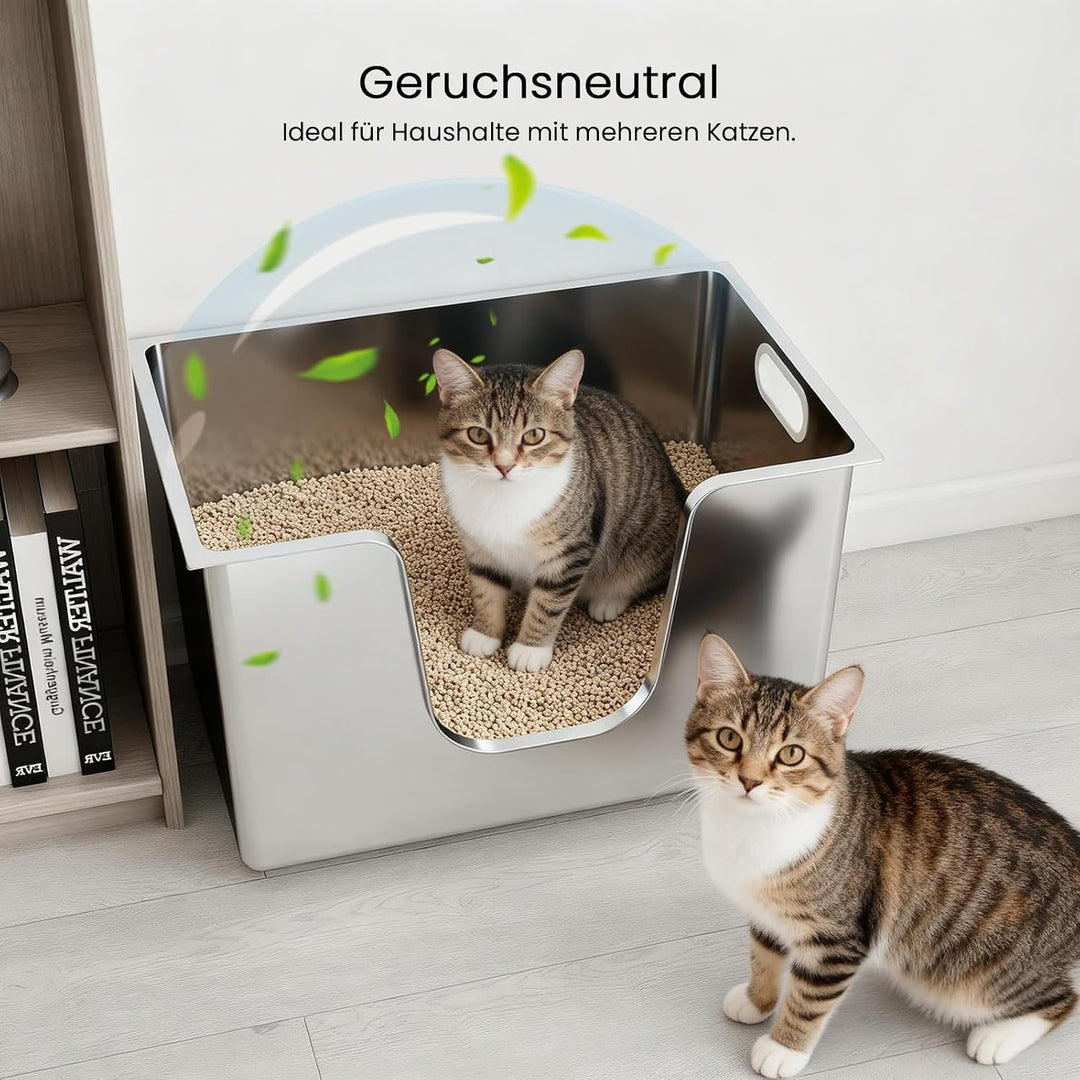 PTLOM Lebensmittelechtes Katzenklo Edelstahl XXL Katzentoilette 30cm Hohe Ränder Rostfrei,Auslaufsic