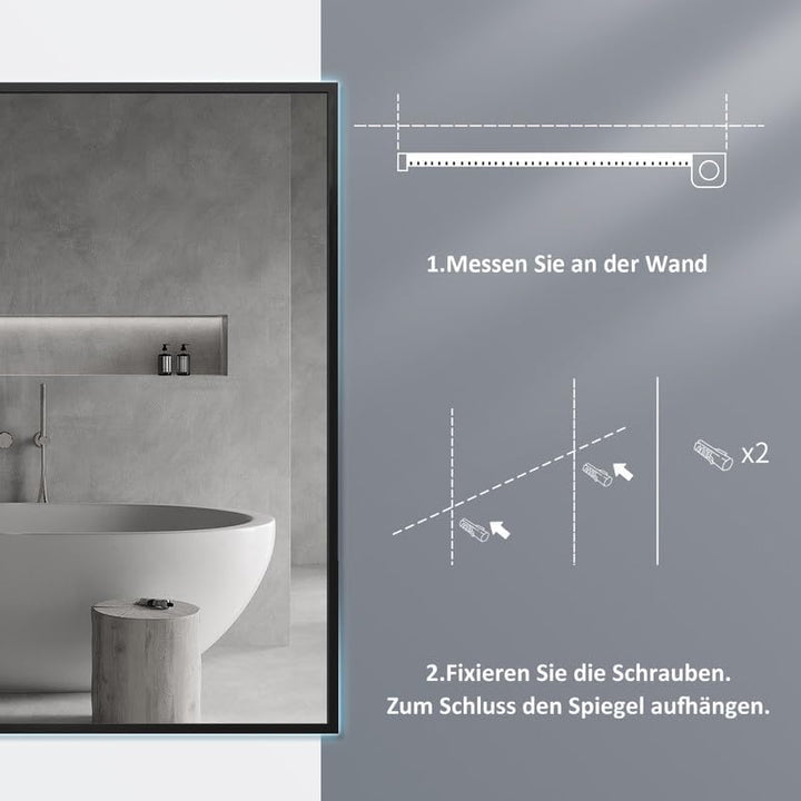 Spiegel Schwarz 50x70cm Wandspiegel Rechteckig mit Metall Rahmen Dekorative Spiegel für Badezimmer W