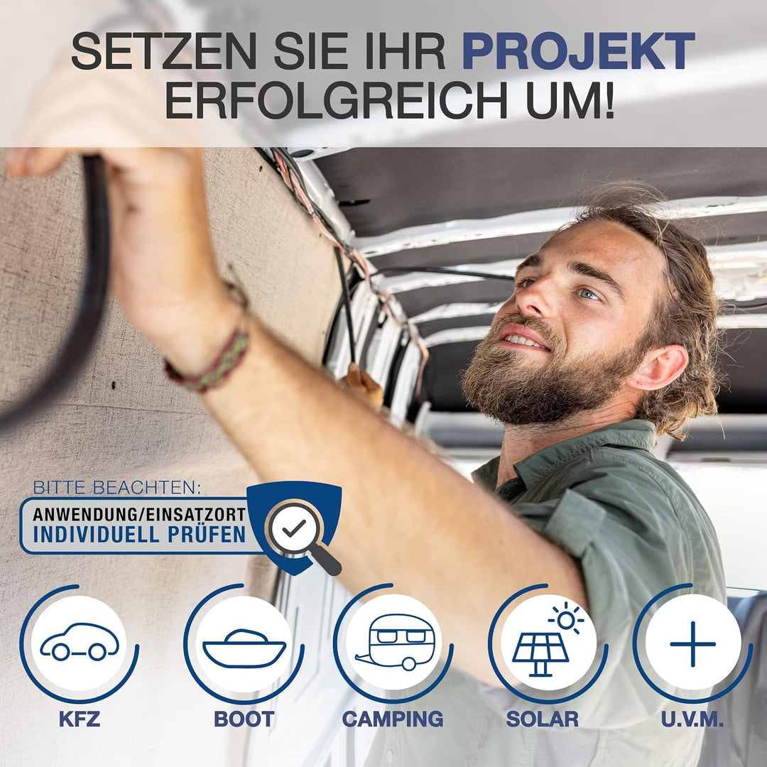 EBROM Batteriekabel MASSEKABEL 50 mm² Schwarz, Wahl: 270 cm Schuhe M10+M12 270 cm Loch M10 und M12 (
