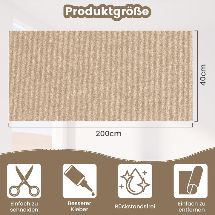 200x40CM Selbstklebend kratzmatte Katze, Kratzbretter Katze Wand, DIY Kratzbrett, Kratzschutz Sofa I
