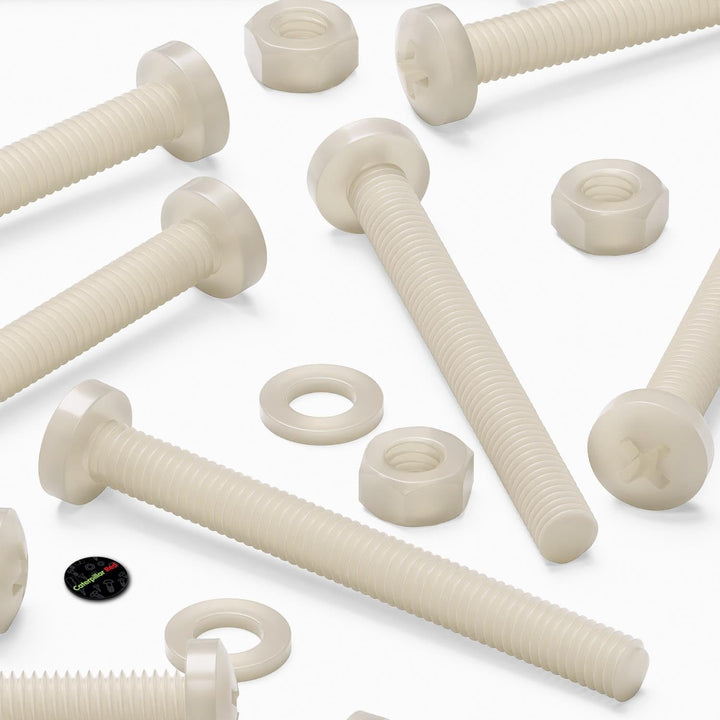 50 x Nylon Flachkopf-, Kreuzkopf-Kunststoff- Maschinenschrauben, M6 x 60mm, Kunststoffschrauben, Mut