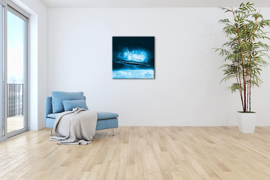 deyoli beeindruckendes Raumschiff im Universum Format: 70x70 Effekt: Monocrome Blau als Leinwand, Mo