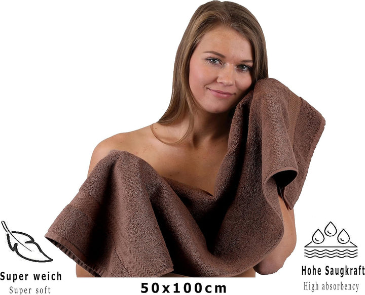 Betz 8 Stück Handtücher Set Grösse 50 x 100 cm Handtuch Premium 100% Baumwolle Farbe nuss, Nuss
