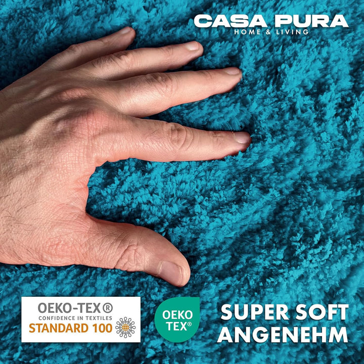 casa pura Badematte türkis weicher, Flauschiger Badezimmerteppich in Shaggy Optik, Badvorleger rutsc