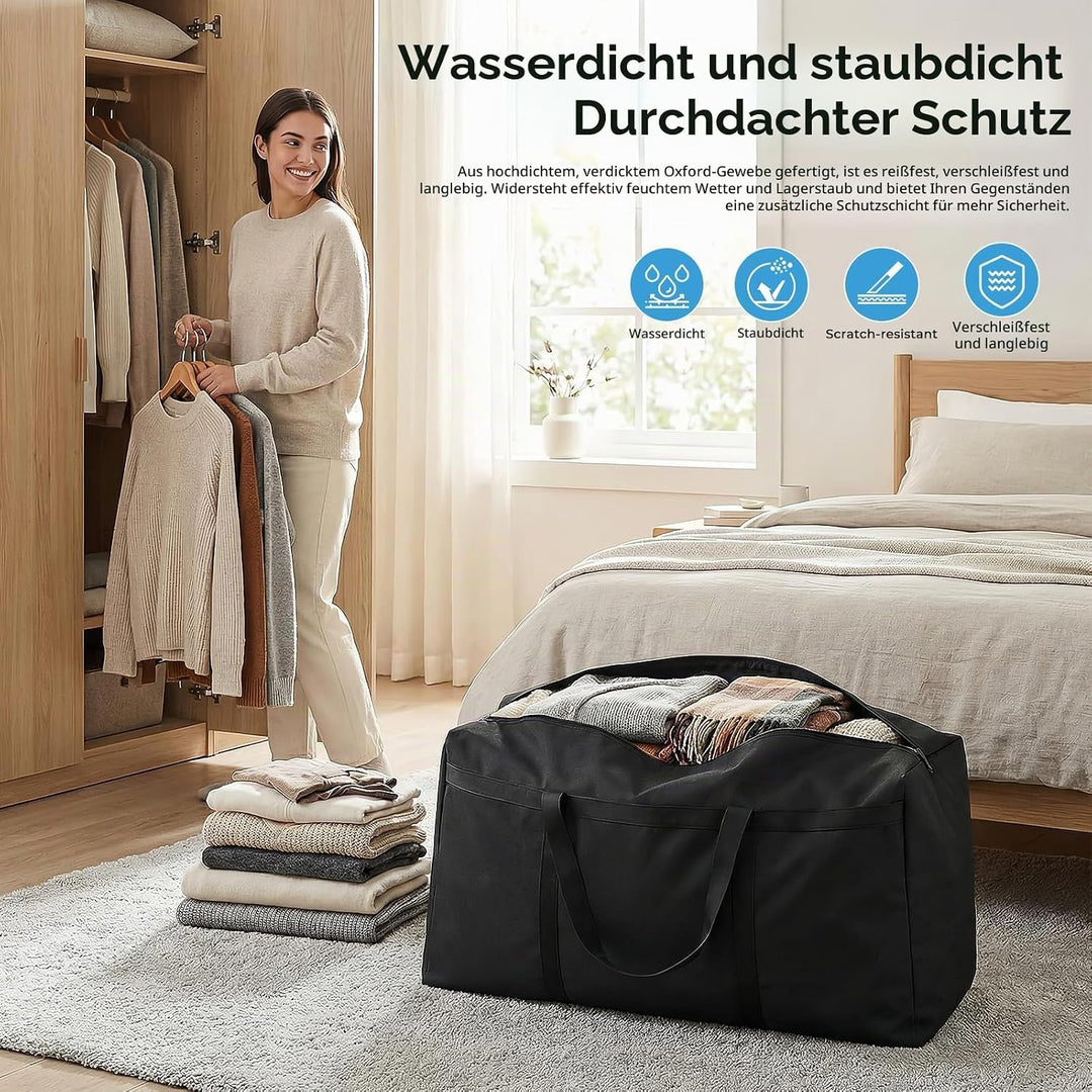 4 Stück Aufbewahrungstasche 105L, 600D Oxford Heavy-Duty Umzugstaschen mit Reissverschlüssen Handgri
