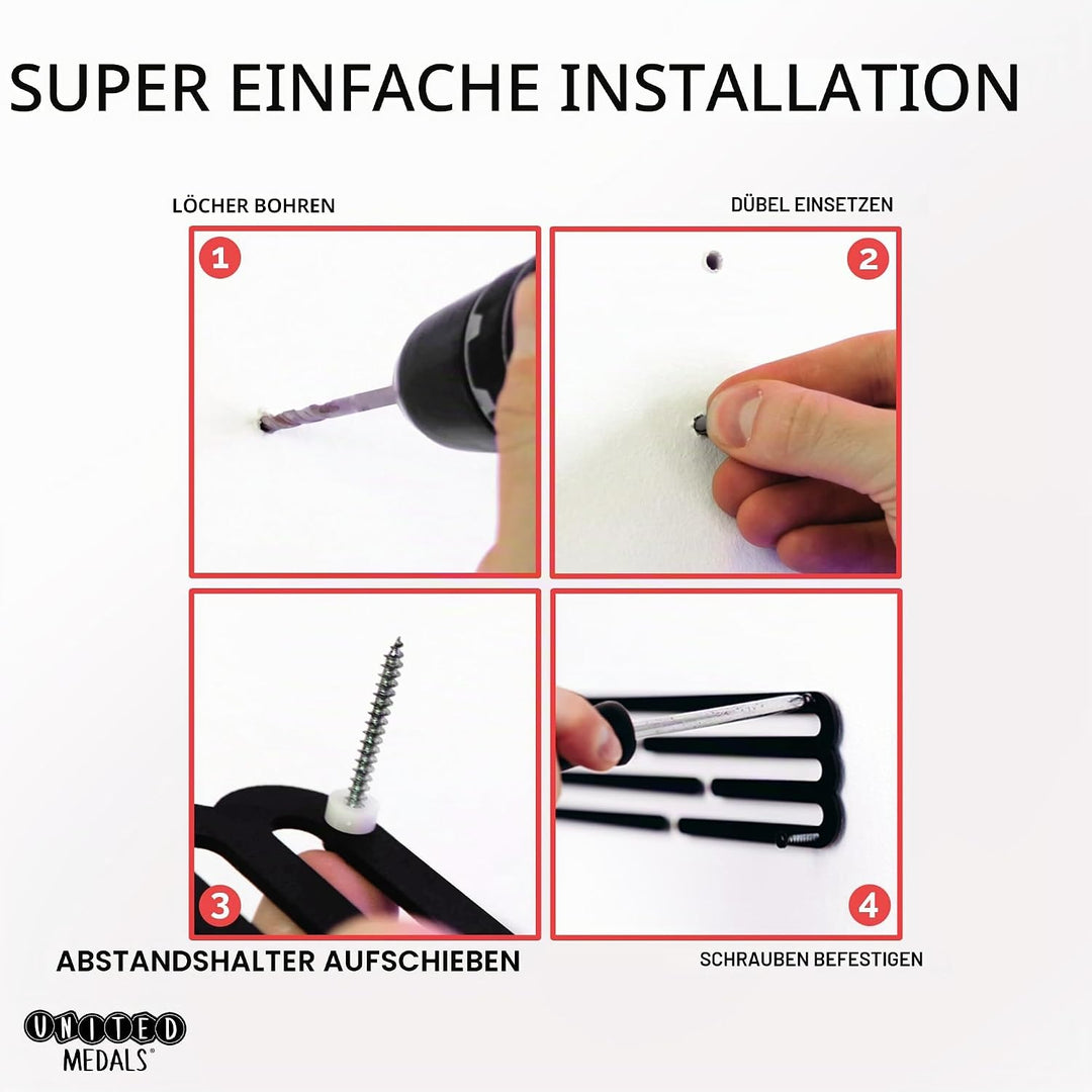 BLANK Medaillenhalter Edelstahl | Medaillen Aufhänger | Medal Hanger Holder Display Rack M - Schwarz