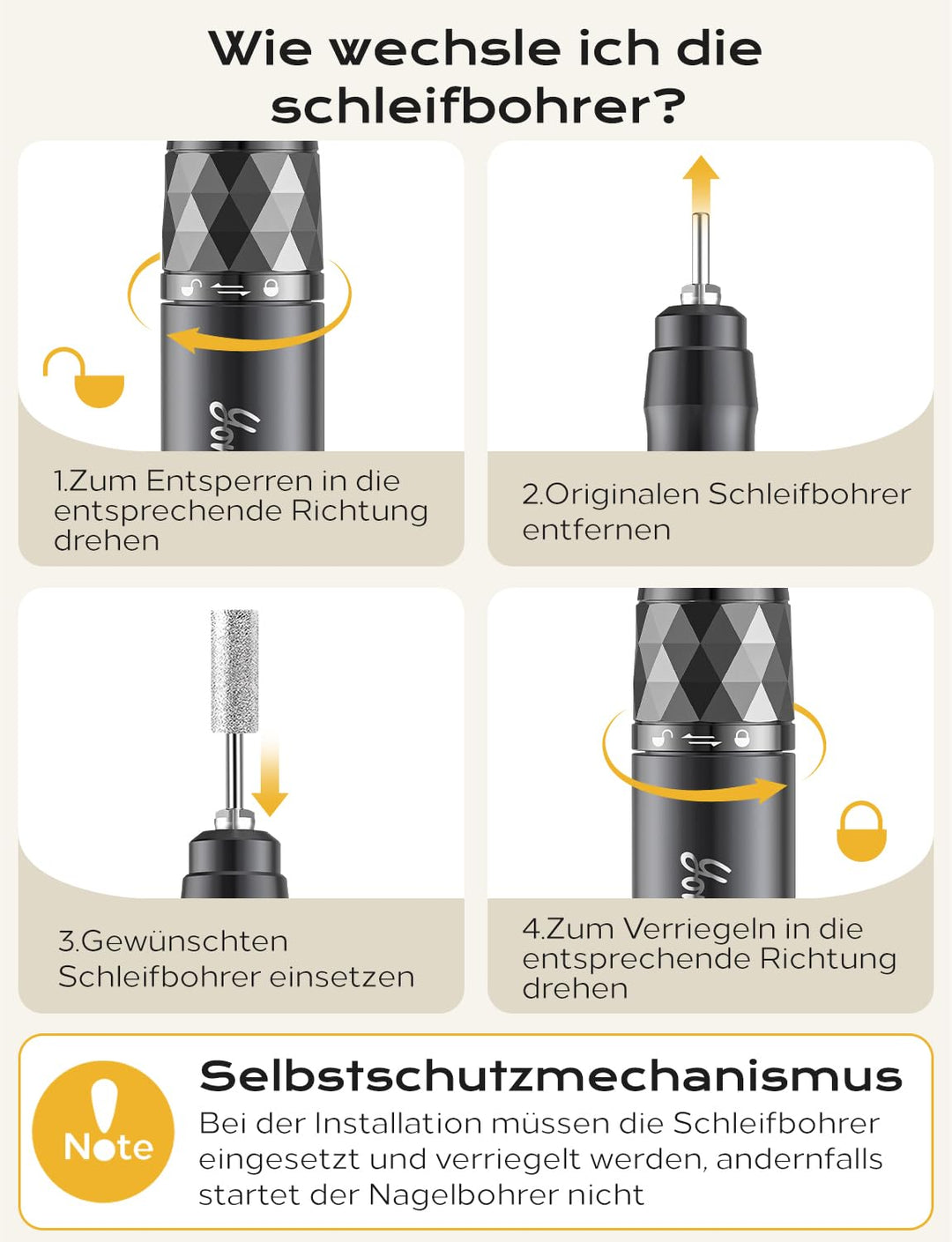 Nagelfräser Professionell set 45000 RPM Tragbare Elektrische Nagelfräser 10H+Batterielebensdauer Wie
