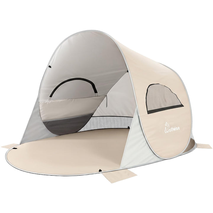 Wolfwise Pop Up Strandmuschel für 4 Personen, Sofort Aufbau, UV-Schutz 50+, Wasserabweisend, Belüfte