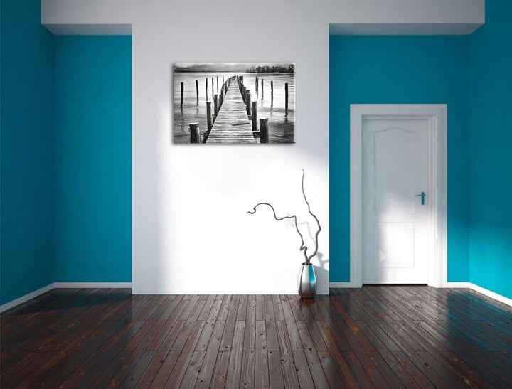 Pixxprint Langer Holzsteg ins Meer als Leinwandbild/Grösse: 100x70 cm/Wandbild/Kunstdruck/fertig bes
