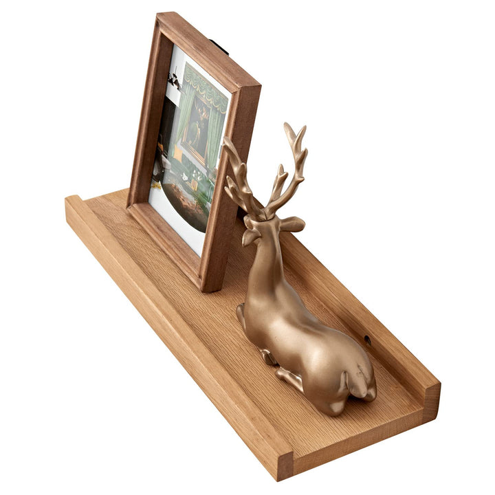 OAKERLAND Schweberegal Eiche Massiv Bilderleiste Holz 40cm Klein Wandregal für Küche, Wohnzimmer, Sc