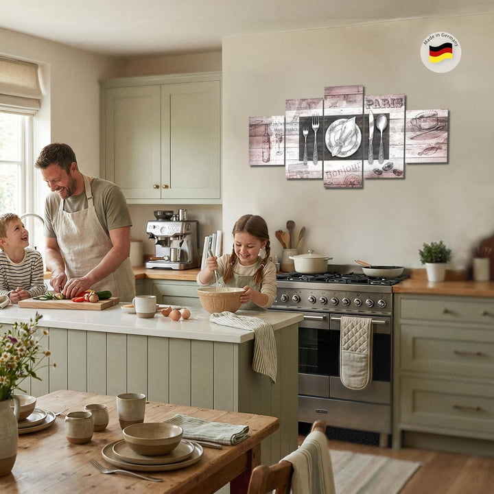 Runa Art Bild Esszimmer Küchenbilder Küche Abstrakt 5 Teilig Kaffee Grau Rosa Wandbilder auf Vlies L