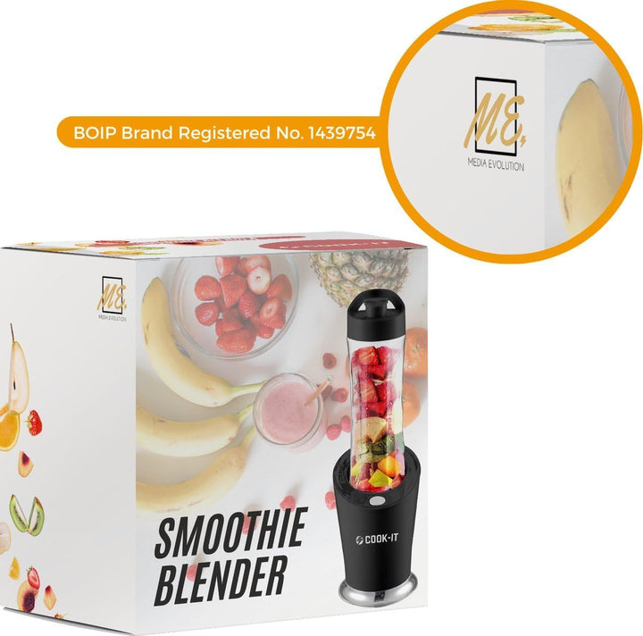 COOK-IT Smoothie Blender To Go – 350W Mixer mit 2x 600ml Trinkflaschen, 4 Edelstahlmesser, Mix &amp; Go,