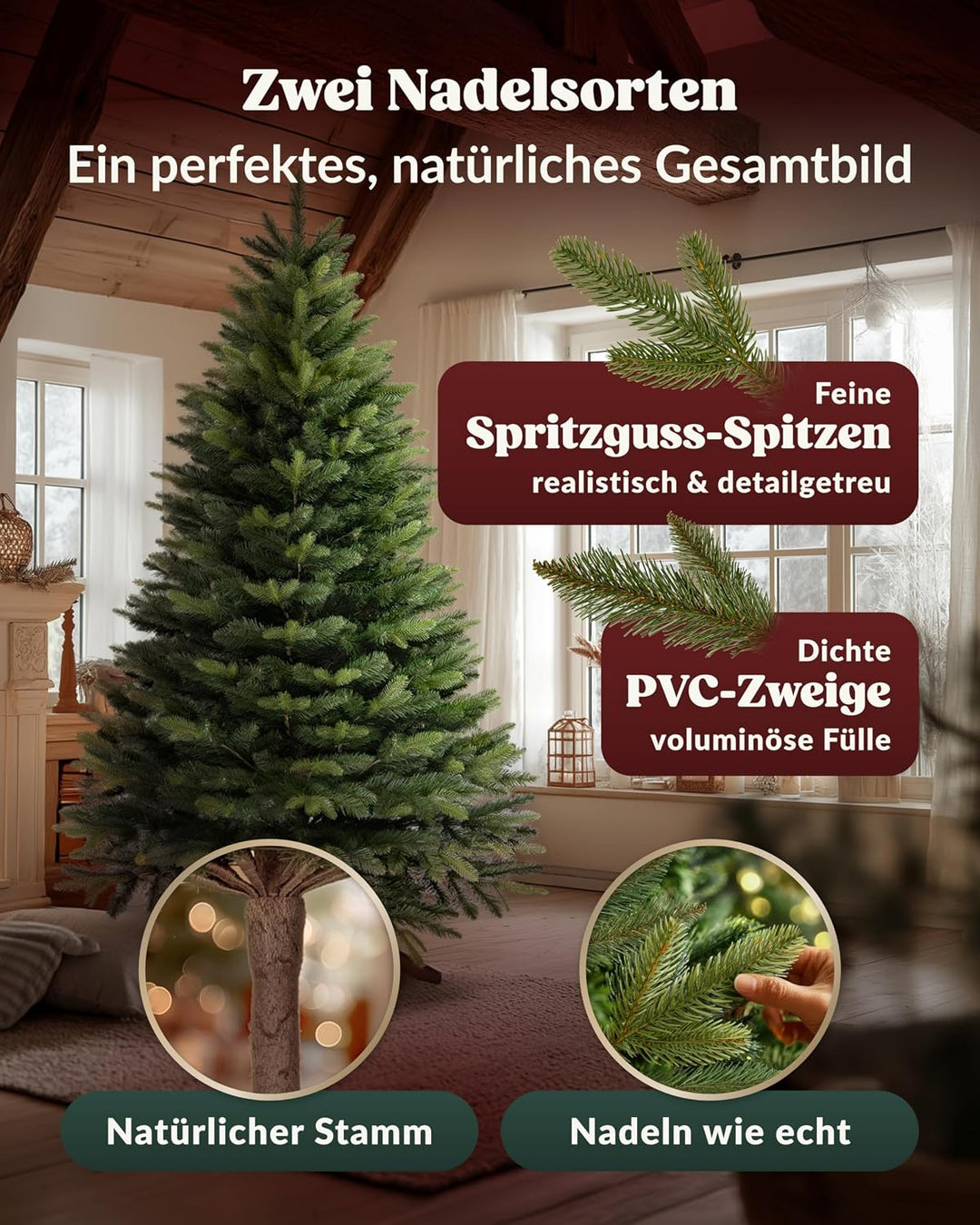 Amari ® Naturgetreuer Künstlicher Weihnachtsbaum 180cm - Tannenbaum Künstlich Christbaum Christmas T
