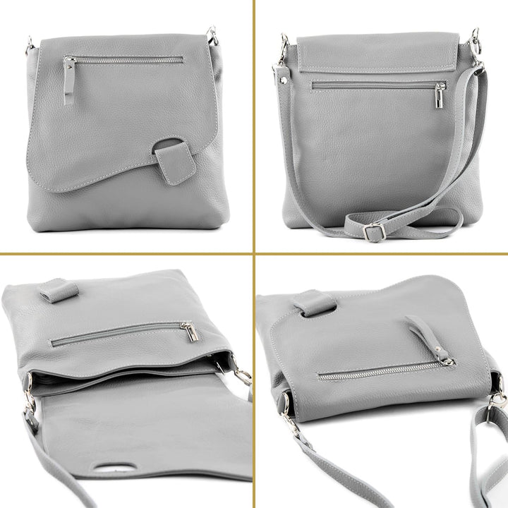 modamoda de - T146 - ital. Umhängetasche Schultertasche aus Leder Schwarz2021, Schwarz2021