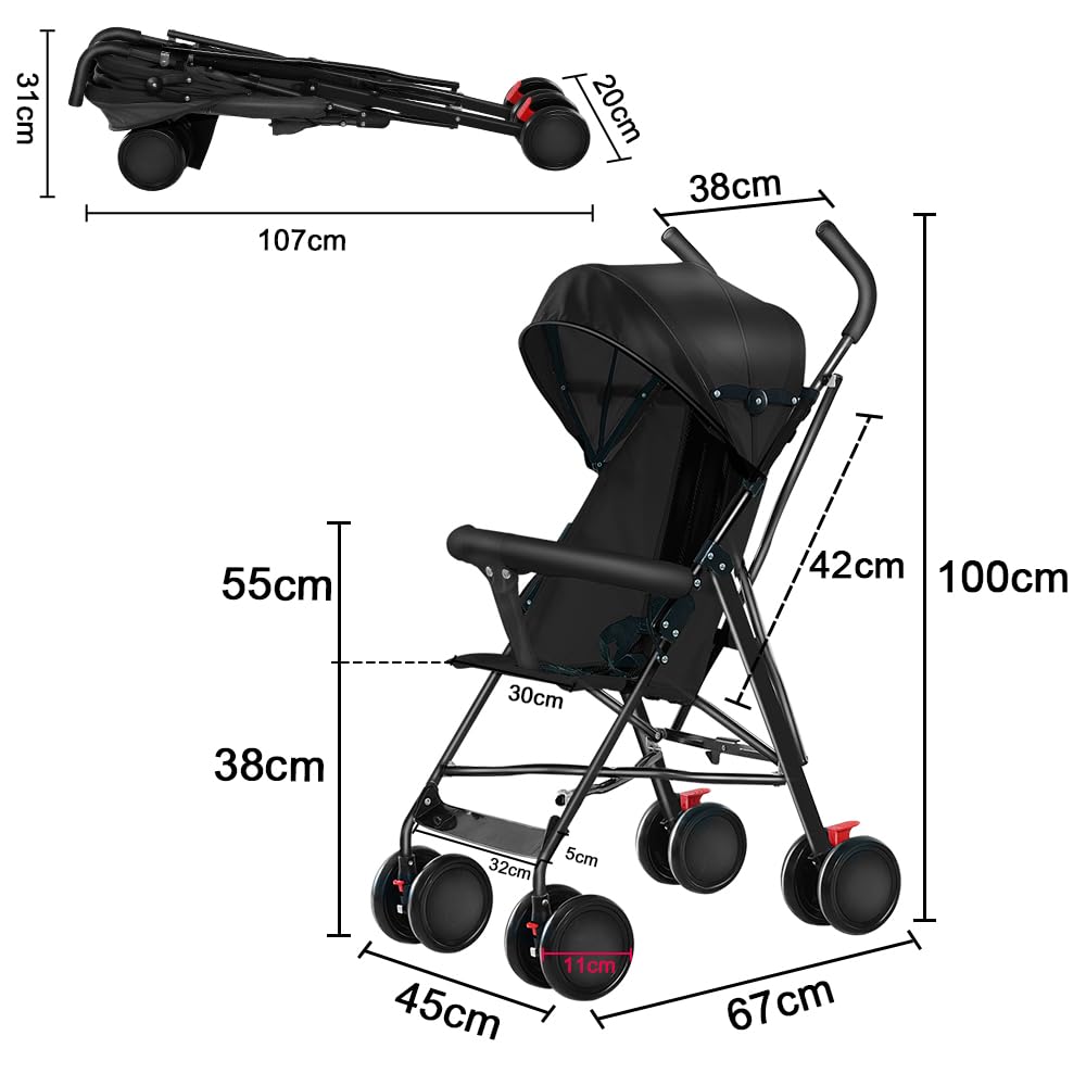 Buggy, Kinderbuggy, Kinderwagen Zusammenklappbar, Reise-Kinderwagen mit Wattepads und Moskitonetzen