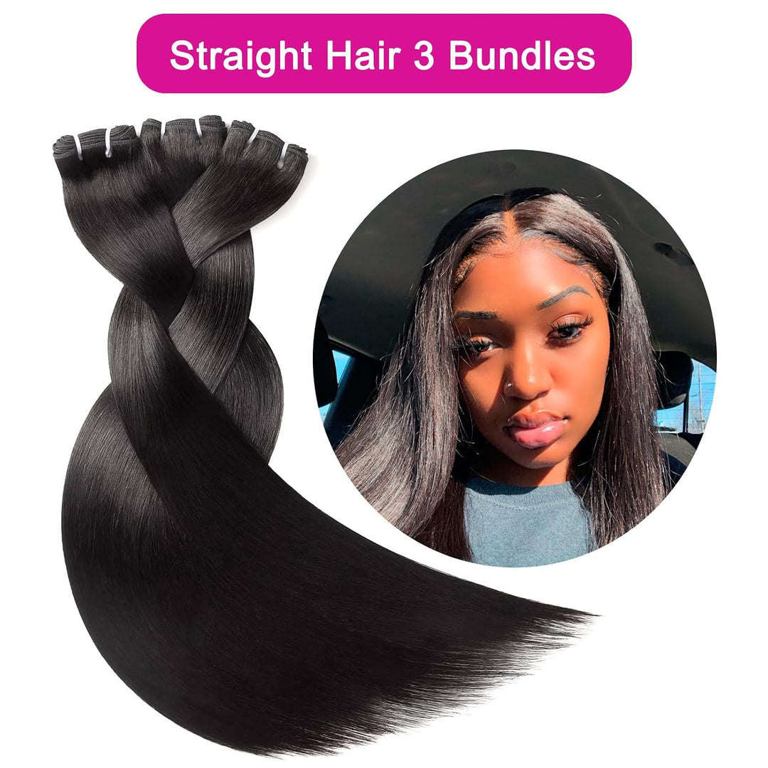 Straight Human Hair 3 Bundles, 100g/Bundle(300g Total), Brazilian Human Hair Bundles 100% Unprocesse