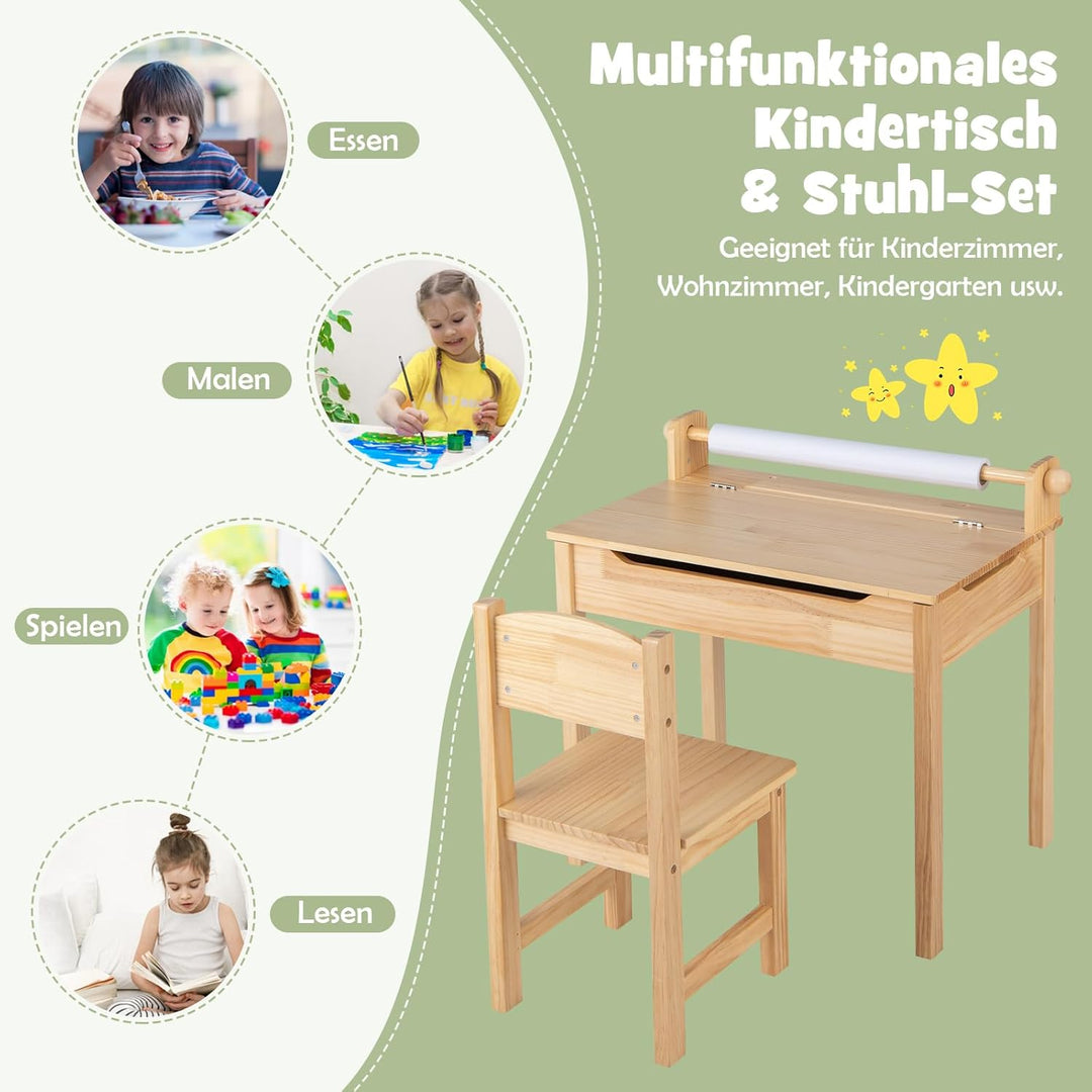 DREAMADE Schreibtisch Kinder mit Stuhl, Schülerschreibtisch aus Holz, Jugendschreibtisch, Kindertisc
