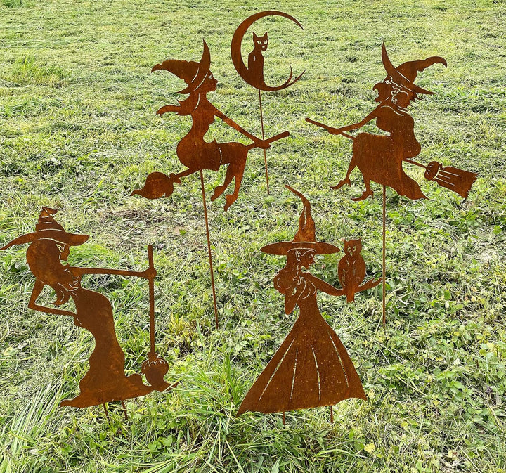 Gartenfigur Sexy Hexe stehend mit Besen klein 40x23cm Gartenstecker Edelrost Gartendeko Wetterfest R