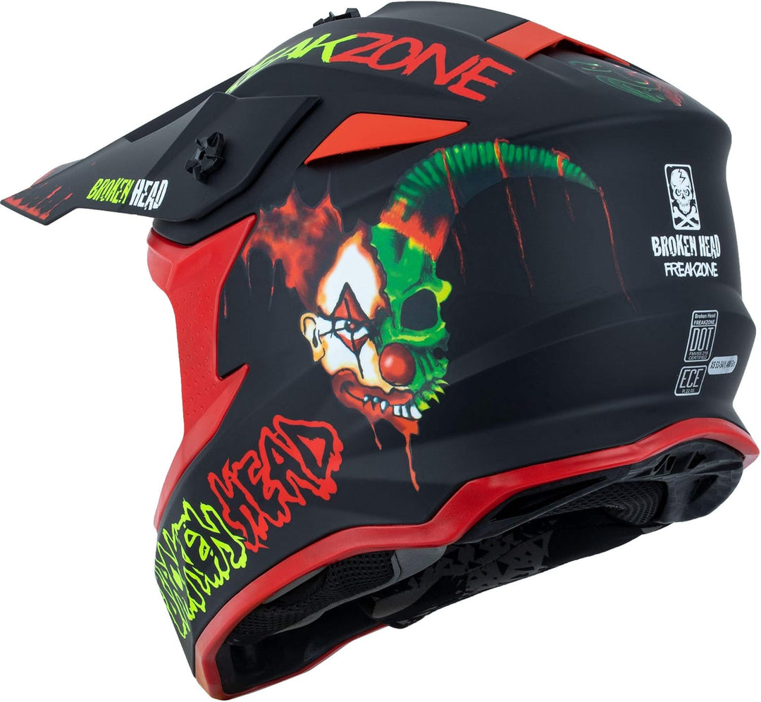 Broken Head FreakZone Motocross-Helm Cross-Helm – MX – Quad – Supermoto - Motorrad, Schwarz-Rot