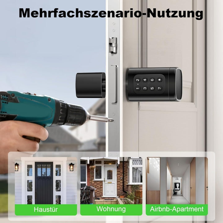 Türschloss Fingerabdruck, Verstellbares Elektronisches Türschloss 60-90mm (30/30, 45/45), Smart Lock