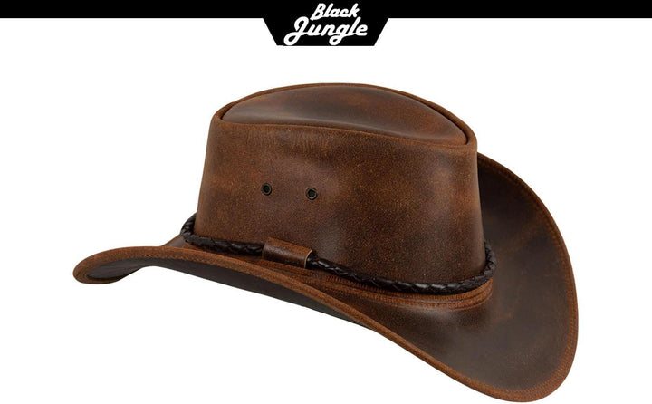 Black Jungle Kimbolton Lederhut aus Echtleder, Westernhut, Australienhut, Cowboyhut, Unisex, Braun/S